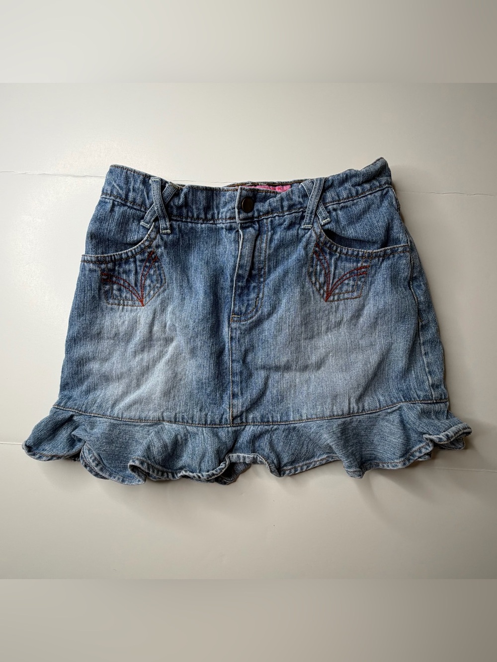 Tyte Y2K Vintage Girl's Denim Red Embroidery Flounce Skirt Sz 14